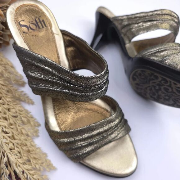 Sofft Women's Gold Sandals Kitten Heels Sz 7½ m - Picture 3 of 7